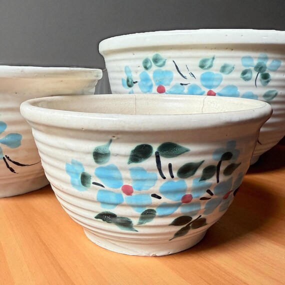 1940年代の陶器製ミキシングボウル（青い花柄） Watt USA Ceramics