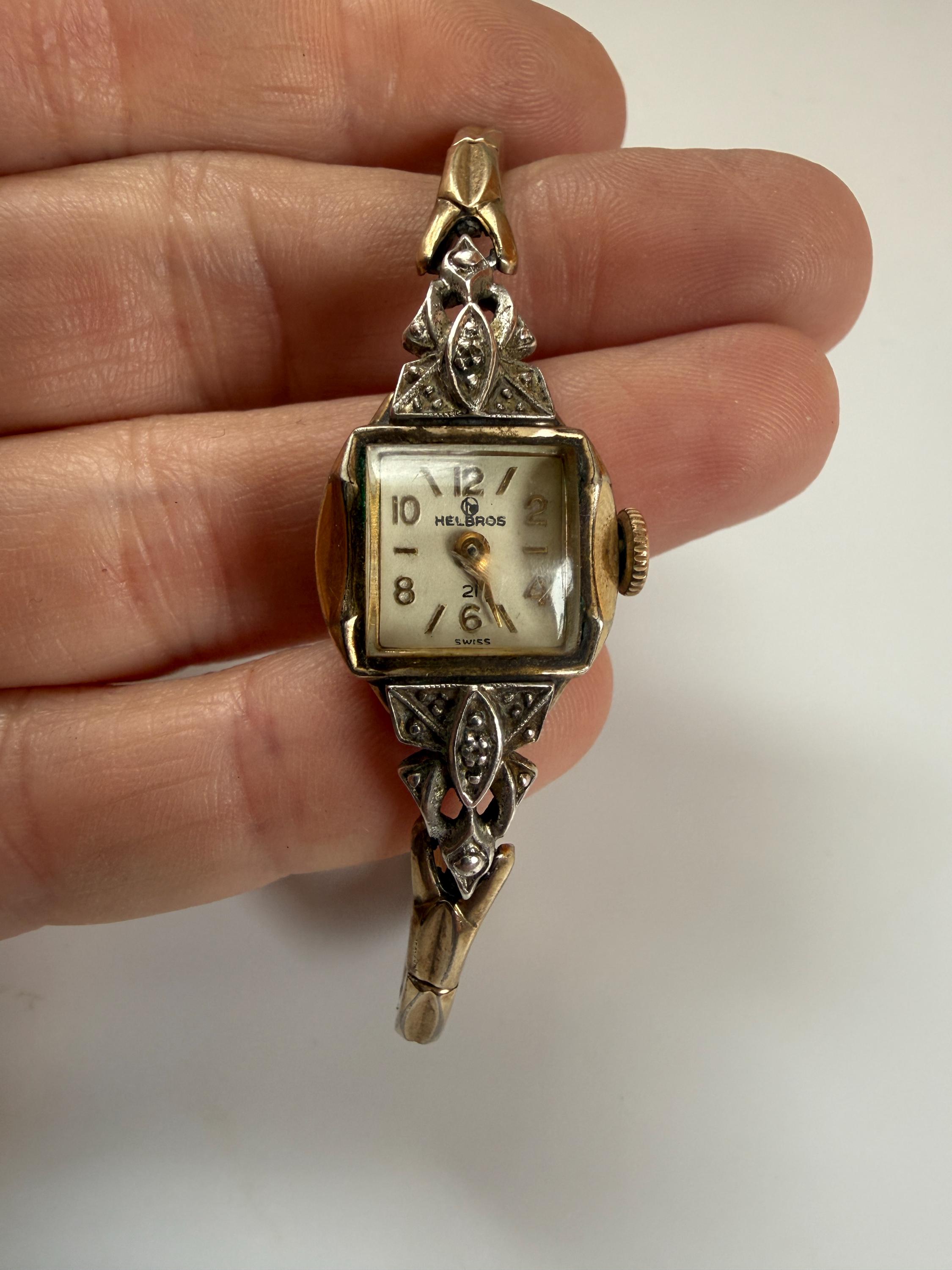 Helbros Vintage Quartz Watch, Sterling Silver, Diamond Accents, Square Crystal F Vintage Helbros ladies main image 2