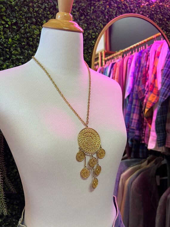 Vintage 60s Onyx Pendant Necklace Hippie Boho