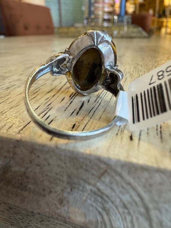 Large tiger eye statement ring sterling size 9 - image 3