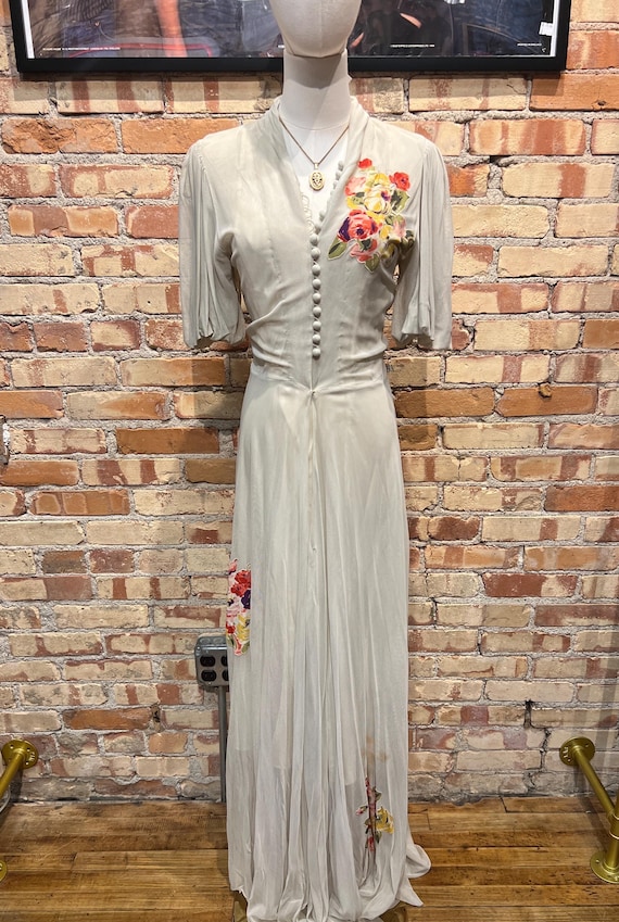 Chiffon Long Button up Swing Dress With Floral Appliques Size Small - Etsy
