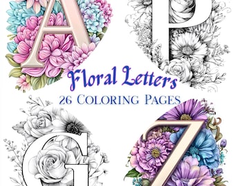 Floral Letters – 26 Unique Alphabet Coloring Pages