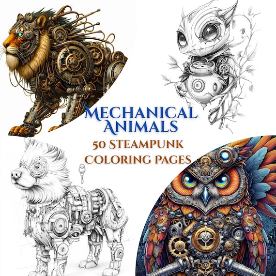 Mechanical Animals - 50 Steampunk Animal Coloring Pages