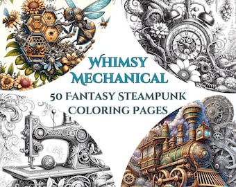 Whimsy Mechanical - 50 Fantasy Steampunk Coloring Pages