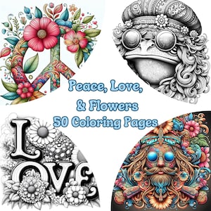 Paix, amour et fleurs - 50 pages à colorier d'inspiration hippie