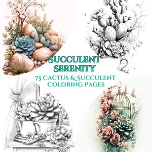 Serenidad suculenta: 75 páginas únicas para colorear de cactus y suculentas para adultos