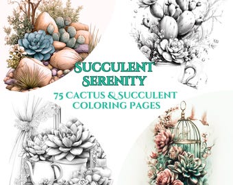 Succulent Serenity - 75 Unique Cactus & Succulent Coloring Pages for Adults