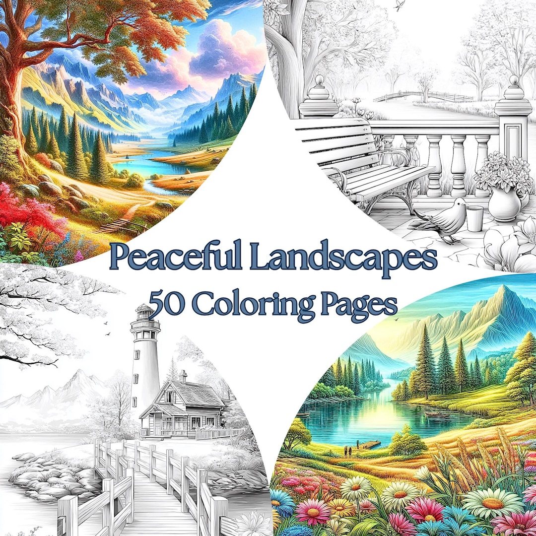 Peaceful Landscapes – 50 Relaxing Nature Coloring Pages for Adults ...
