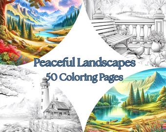 Paesaggi tranquilli - 50 pagine da colorare rilassanti sulla natura per adulti / Paesaggi panoramici da colorare / Arte da colorare calma e serena