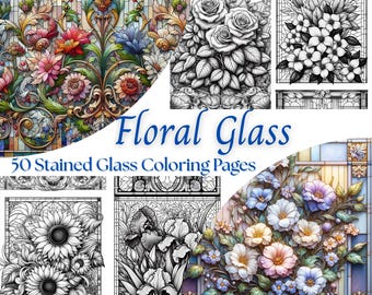 Floral Glass - 50 Stained Glass Flower Coloring Pages