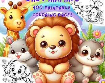 Cute Baby Animals Coloring Pages – 100 Illustrations (Printable PDF)