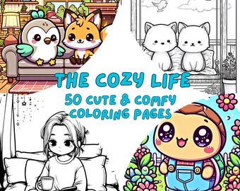 Cozy Life Coloring Book – 50 Relaxing Cute Scenes (PDF Pattern)