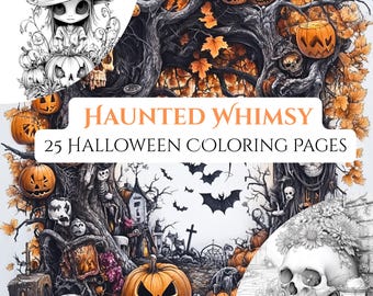 Fantasme hanté : 25 pages à colorier d'Halloween effrayantes et amusantes | Livre de coloriage Halloween à télécharger