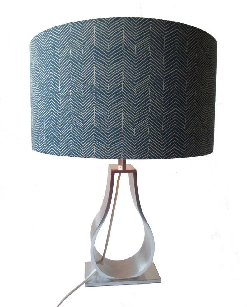A Blue Beige Custom Made Chevron Lampshade Ikea Ildrid Collection Metallic Effect Liner Style Cylinder Drum Lampshades Shade Tablelamp