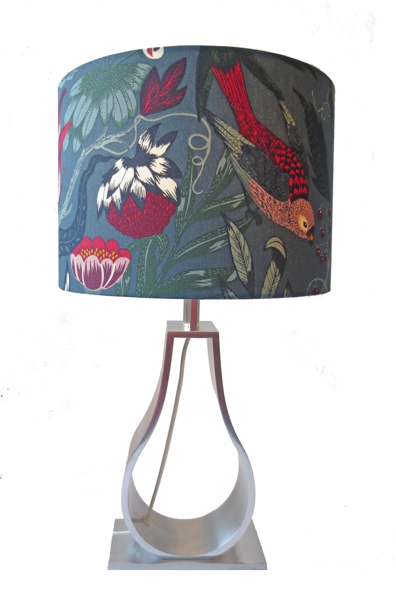A Lampshade Handmade Drum Filodendron Ikea Fabric Retro Fl Cottage Pink Blue Flowers Bird Malin Gyllensvaan