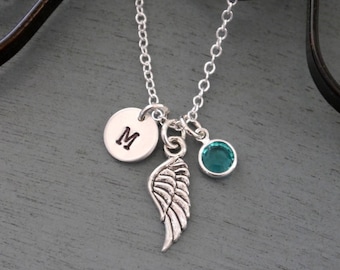 Angel Wing Necklace, Personalized Angel Wing Necklace, Angel Wing Initial Necklace, Remembrance Necklace, Momorial Necklace, Sympathy Gifts