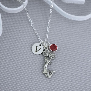 Cheerleader Necklace Personalized, Initial Disc, Letter, Cheerleading Gift, Birthstone, Custom, Gifts for Girls, Silver, Cheer Team Jewelry image 1