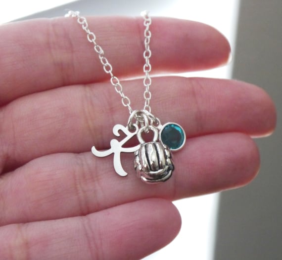 Volleyball Necklace, Personalized Volleyball, Letter Birthstone, Silver Volleyball, Gifts for Girl Volleyball Player, Volleyball, Custom