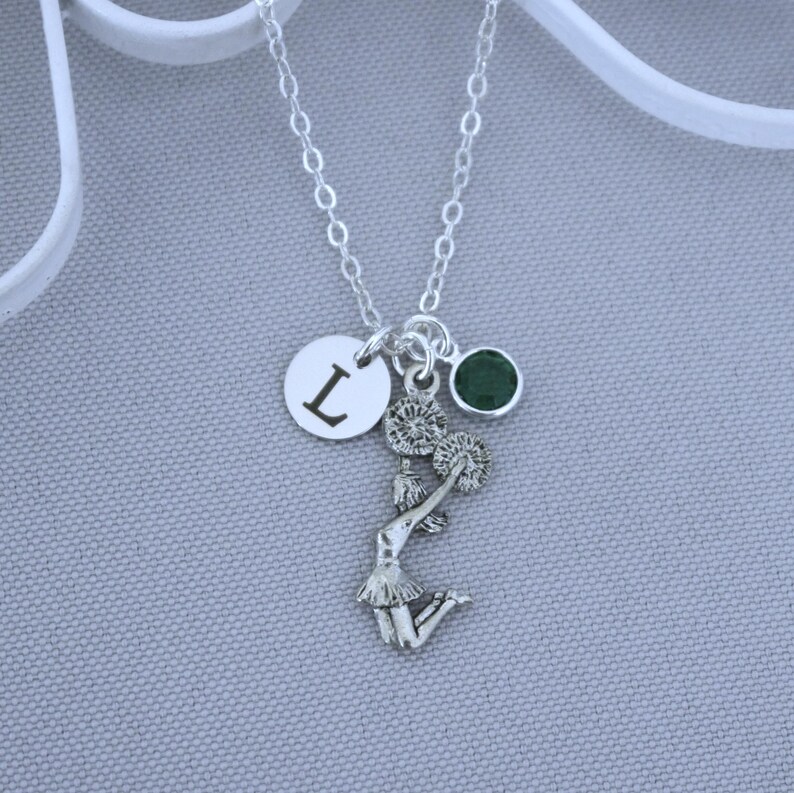 Cheerleader Necklace Personalized, Initial Disc, Letter, Cheerleading Gift, Birthstone, Custom, Gifts for Girls, Silver, Cheer Team Jewelry image 7