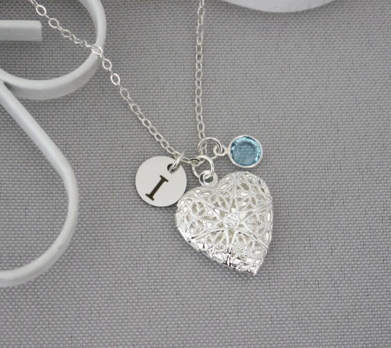 Girls Necklace, Personalized, Picture Locket, Heart Photo Locket, Initial Charm, Birthstone, Letter Disc, Custom, Gifts Niece Granddaughter image 12