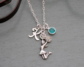 Cheerleader Necklace, Personalized Cheerleader Necklace, Cheerleader Gifts, Letter Birthstone, Cheerleader Jewelry, Cheer Necklace, Custom