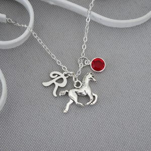 Horse Necklace, Personalized Horse Necklace, Horse Initial Necklace, Horse Letter Birthstone Necklace, Horse Jewelry, Horse Lover Gifts image 2