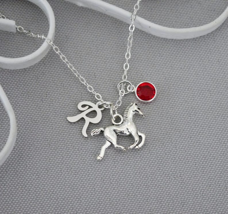 Horse Necklace, Personalized Horse Necklace, Horse Initial Necklace, Horse Letter Birthstone Necklace, Horse Jewelry, Horse Lover Gifts image 2