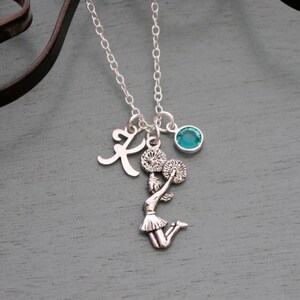 Cheerleader Necklace Personalized, Initial Disc, Letter, Cheerleading Gift, Birthstone, Custom, Gifts for Girls, Silver, Cheer Team Jewelry image 2