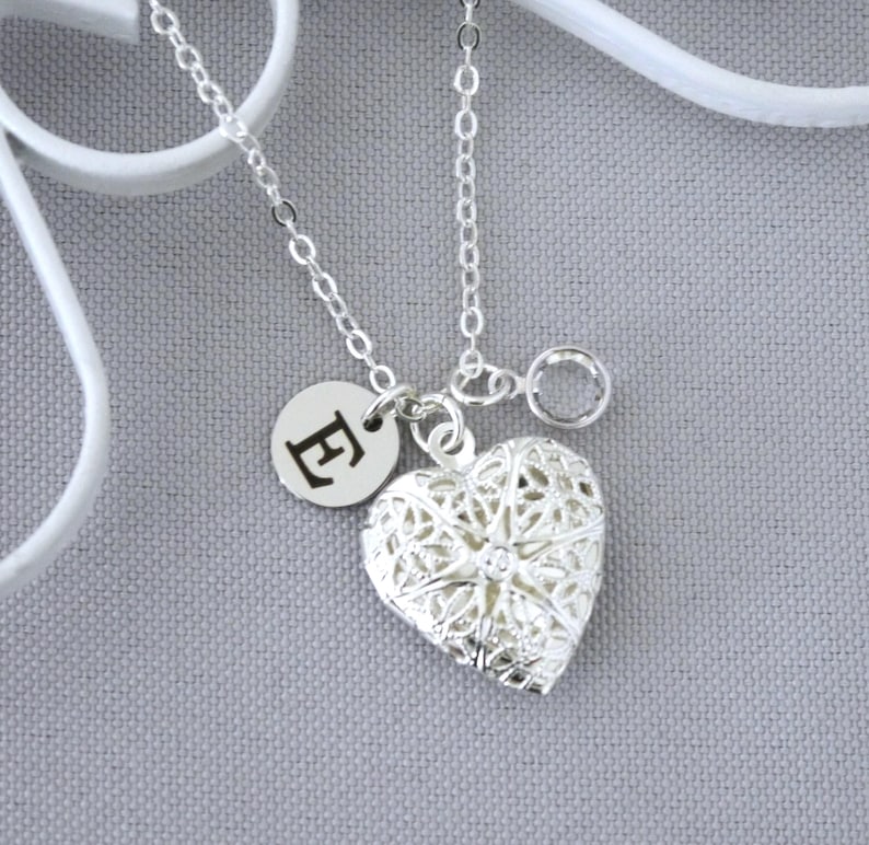 Girls Necklace, Personalized, Picture Locket, Heart Photo Locket, Initial Charm, Birthstone, Letter Disc, Custom, Gifts Niece Granddaughter image 11