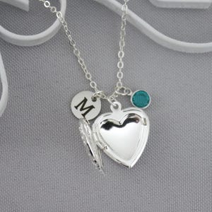 Girls Necklace, Personalized, Picture Locket, Heart Photo Locket, Initial Charm, Birthstone, Letter Disc, Custom, Gifts Niece Granddaughter image 8