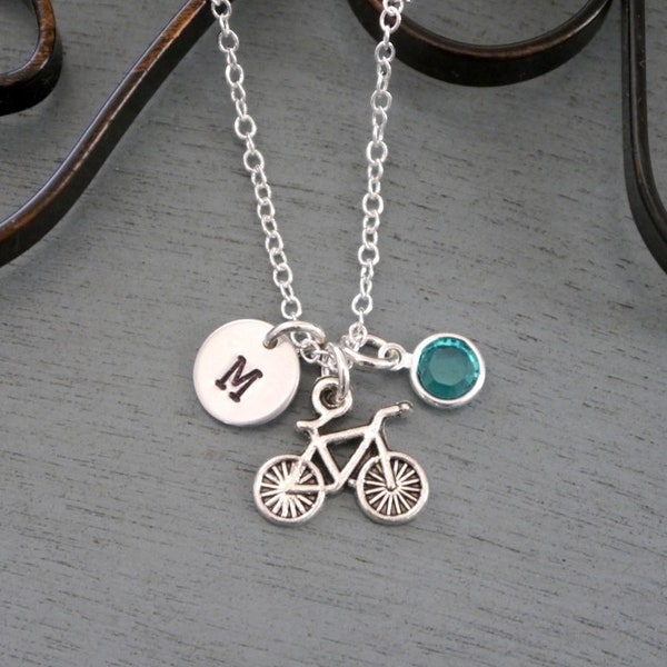 Bicycle Necklace, Personalized Bicycle Necklace, Bike Necklace, Initial Necklace, Bike Jewelry, Mountain Biking Gifts, Cute Bike Necklace
