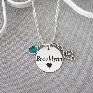 Music Necklace, Treble Clef Necklace, Music Gifts Girls Women, Engraved Name, Birthstone, Gift for Musician, Music Note Gifts, Music Jewelry