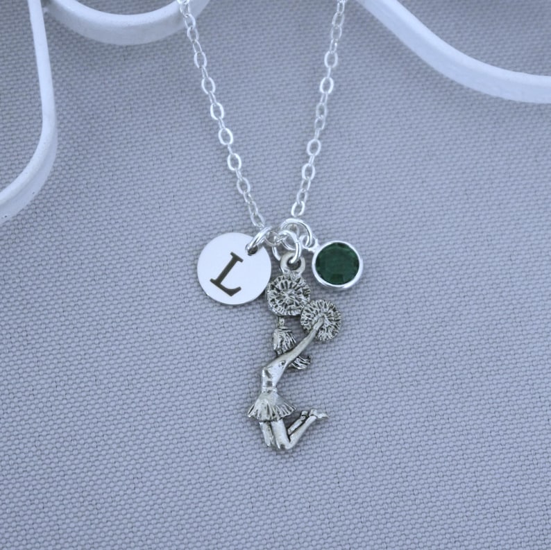 Cheerleader Necklace, Personalized Cheerleader Necklace, Cheerleader Gifts, Letter Birthstone, Cheerleader Jewelry, Cheer Necklace, Custom image 8