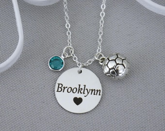 Soccer Necklace Personalized, With Name, Birthstone, Number, Soccer Team Jewelry, Soccer Gifts for Girls, Soccer Ball, Custom