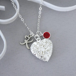 Girls Necklace, Personalized, Picture Locket, Heart Photo Locket, Initial Charm, Birthstone, Letter Disc, Custom, Gifts Niece Granddaughter image 10