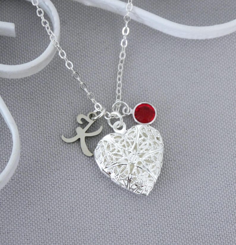 Girls Necklace, Personalized, Picture Locket, Heart Photo Locket, Initial Charm, Birthstone, Letter Disc, Custom, Gifts Niece Granddaughter image 10
