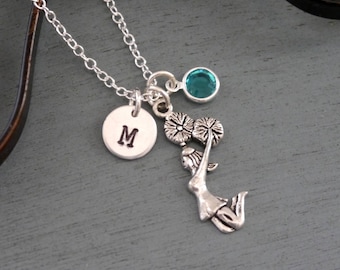 Cheerleader Necklace, Personalized Cheerleader Necklace, Silver Cheerleader Necklace, Initial Necklace, Cheer Gifts, Cheer Jewelry, Custom