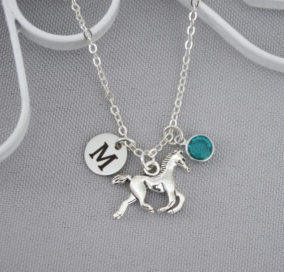 Horse Necklace, Personalized Horse Necklace, Horse Initial Necklace, Horse Letter Birthstone Necklace, Horse Jewelry, Horse Lover Gifts