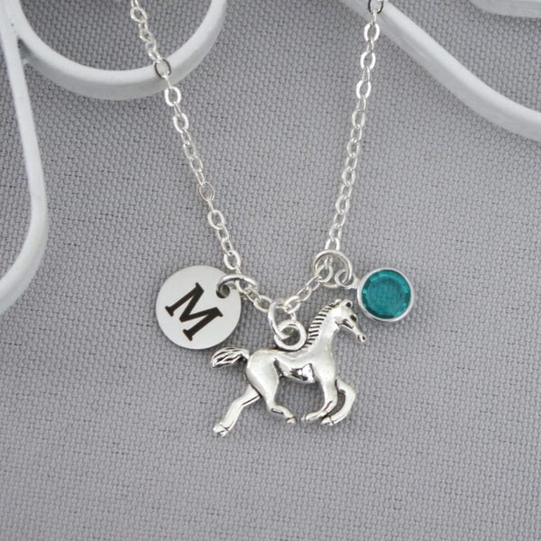 Horse Necklace, Personalized Horse Necklace, Horse Initial Necklace, Horse Letter Birthstone Necklace, Horse Jewelry, Horse Lover Gifts