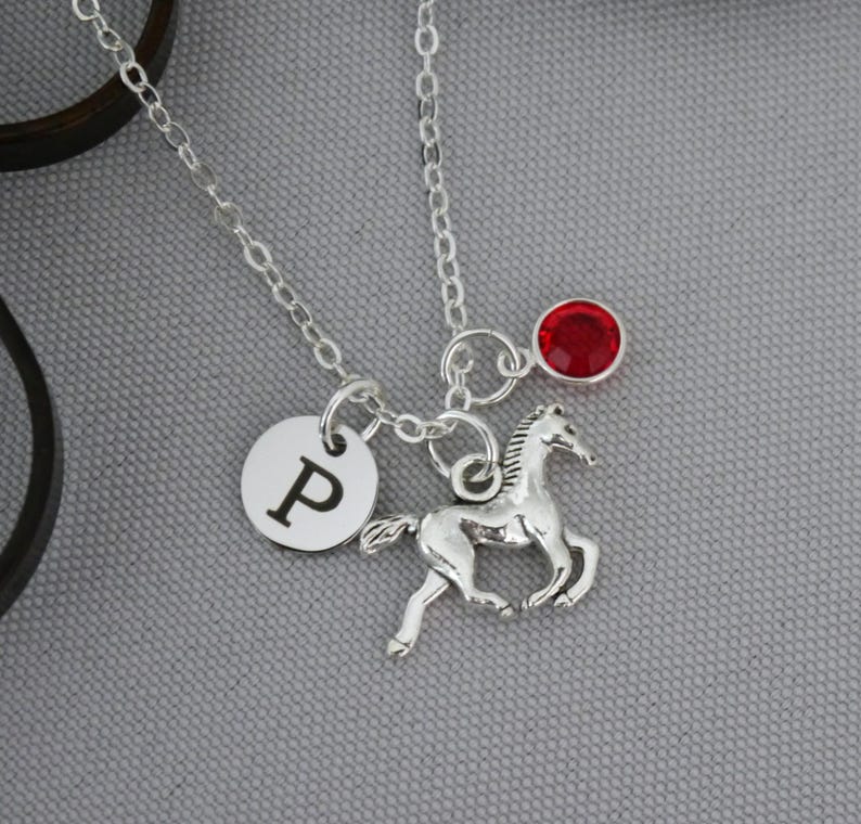 Horse Necklace, Personalized Horse Necklace, Horse Initial Necklace, Horse Letter Birthstone Necklace, Horse Jewelry, Horse Lover Gifts image 9