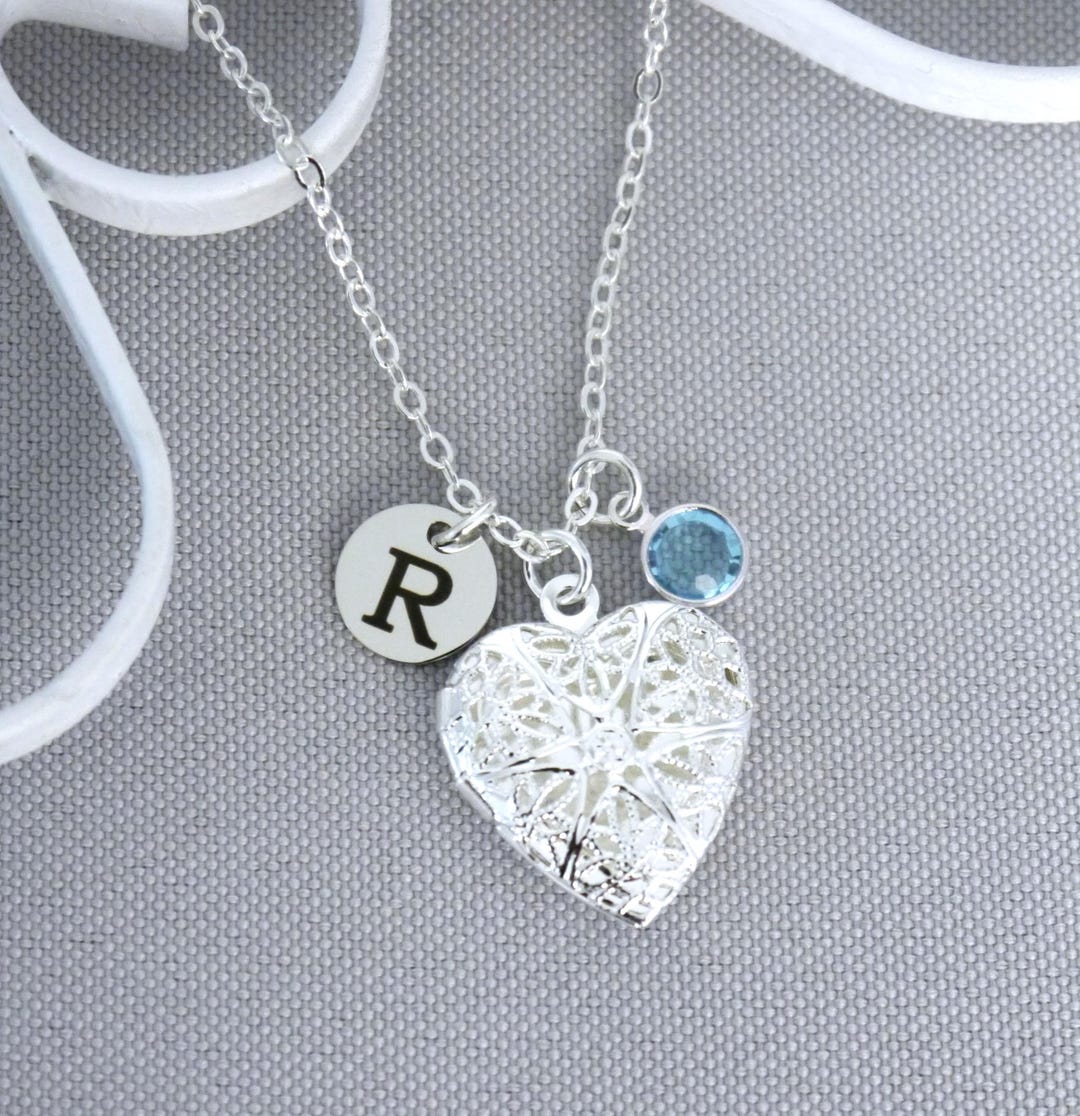 Personalized Photo Locket Necklace, With Initial Disc, Letter Charm ...