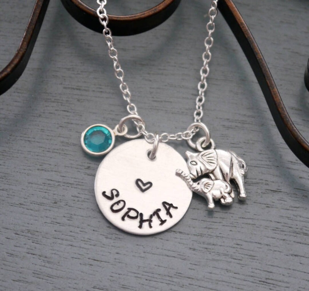 Elephant Name Necklace Personalized Elephant Necklace - Etsy