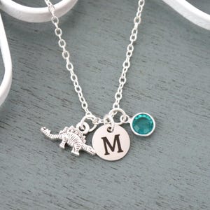 Tiny Dinosaur Necklace, Personalized, Dinosaur Necklace with Initial, Birthstone, Minimalist Dinosaur Necklace, Gift for Girls, Cute, Unique