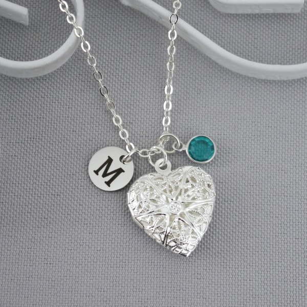 Heart Picture Locket, Initial Birthstone Picture Locket, New Mom Gifts, New Mother Gifts, Little Girl Locket Gifts, Picture Locket