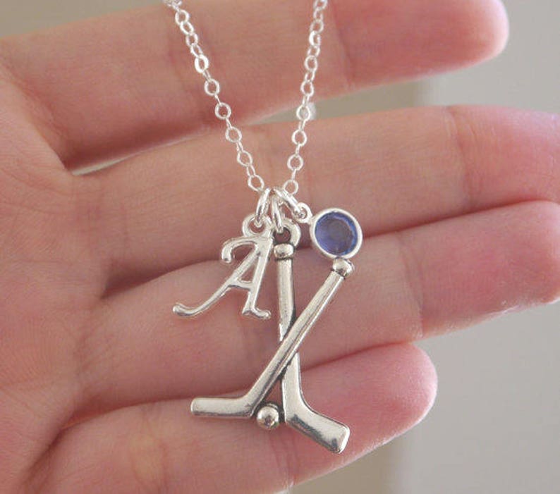 Hockey Necklace Personalized Hockey Necklace Letter Etsy