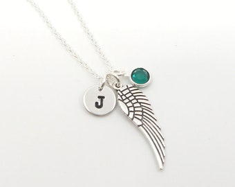 Angel Wing Initial Necklace, Personalized Angel Wing Necklace, Memorial Necklace, Remembrance Necklace, Silver Wing Necklace, Custom