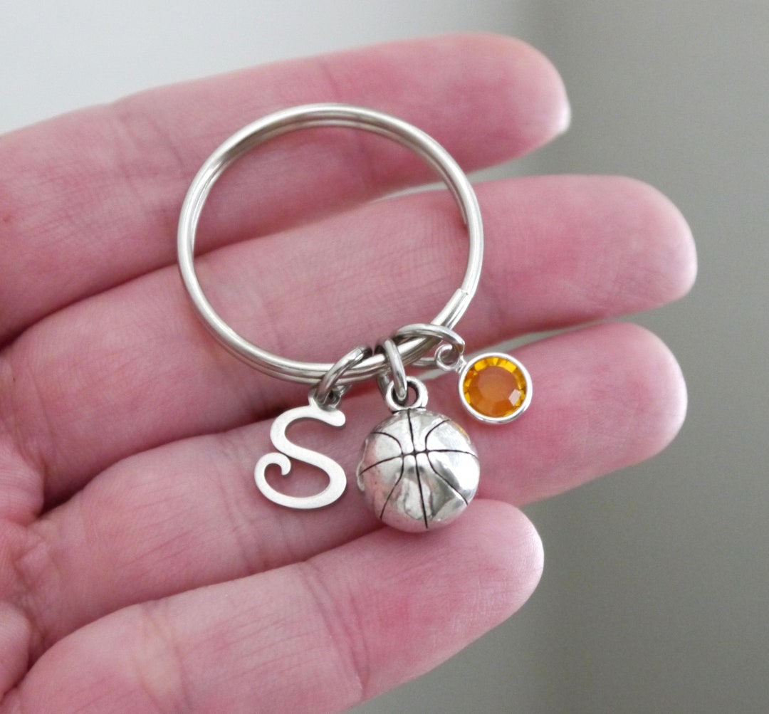 Personalized Basketball Keychain, Letter Charm, Custom Name, Birthstone ...