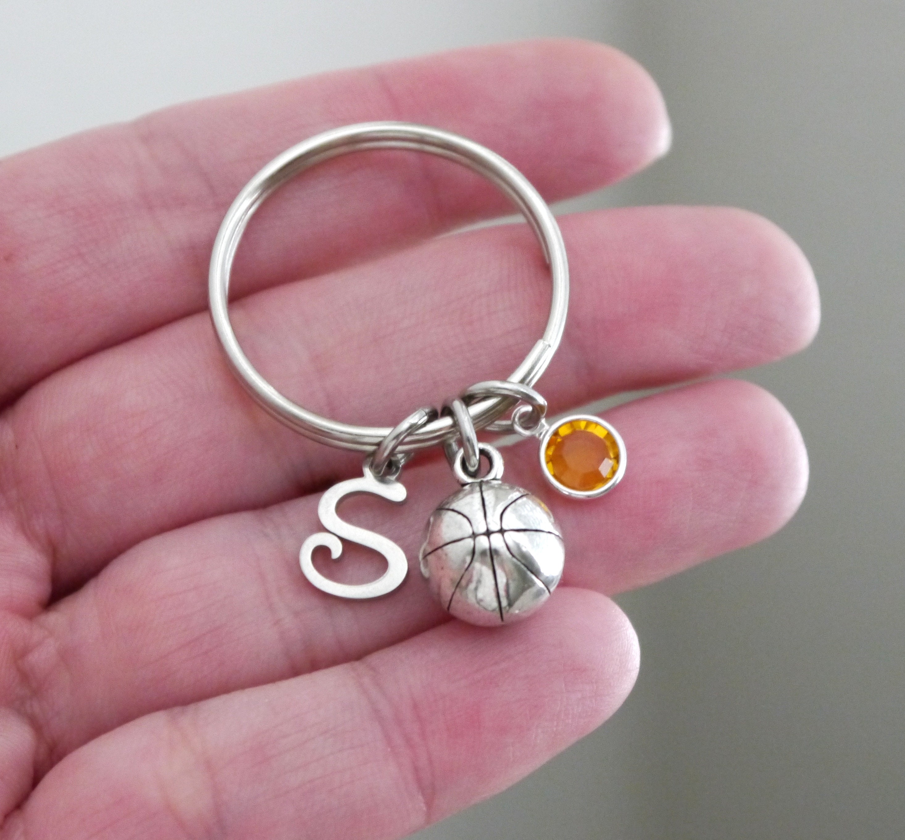 Personalized Basketball Keychain, Letter Charm, Custom Name, Birthstone ...