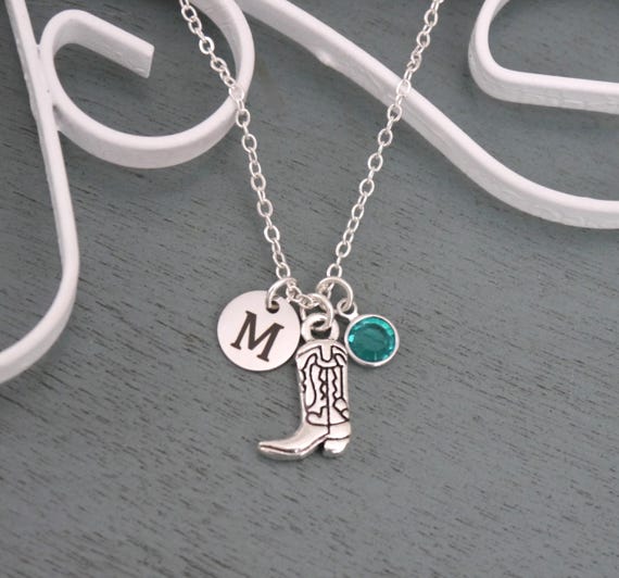 Cowgirl Necklace, Personalized Country Girl Necklace, Boot Initial Necklace, Boot Necklace, Letter Birthstone, Western Necklace, Custom