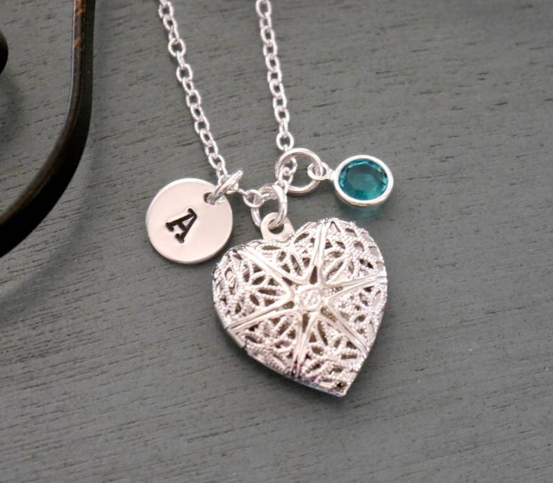 Heart Picture Locket, Initial Birthstone Picture Locket, New Mom Gifts, New Mother Gifts, Little Girl Locket Gifts, Picture Locket image 1